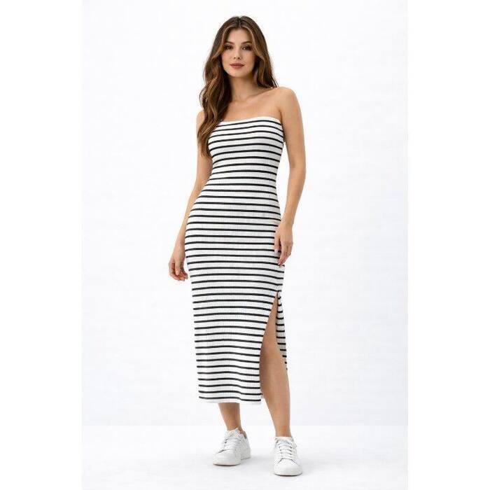 Vestido Tubinho Tomara que caia Canelado